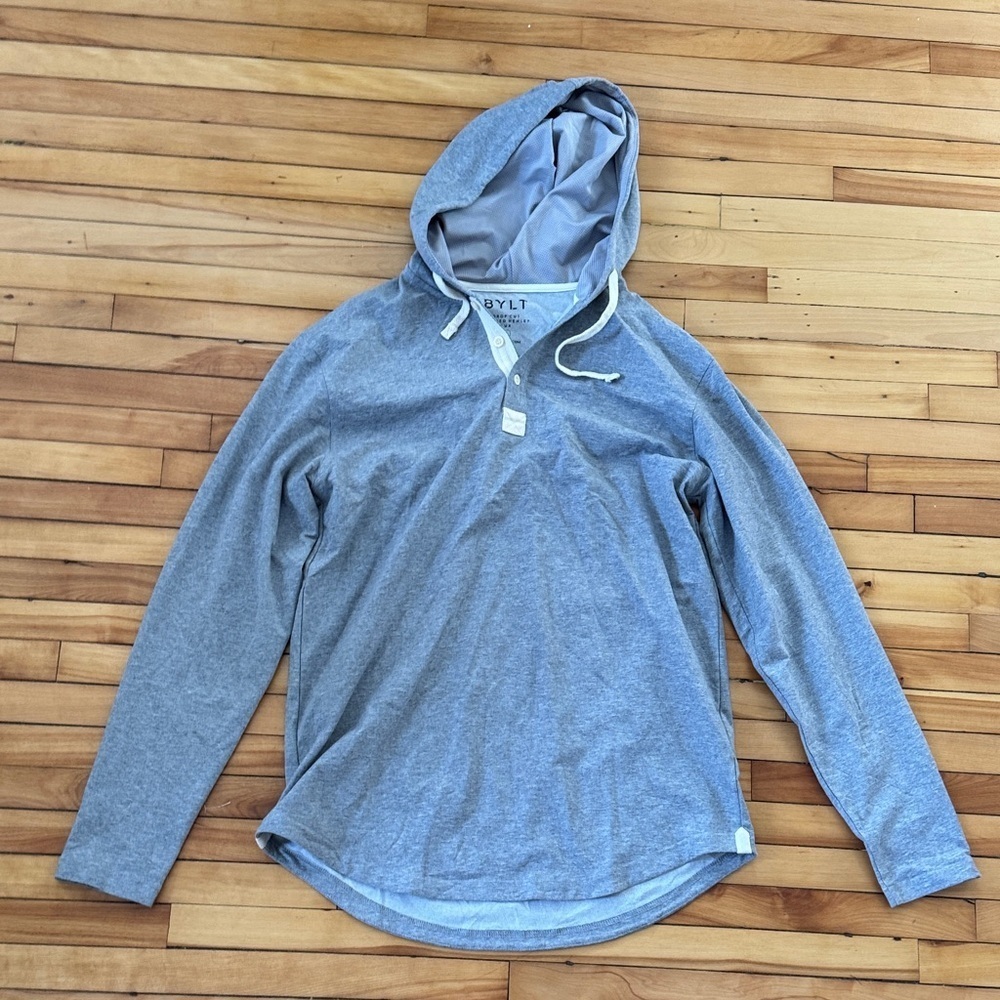 Bylt drop cut hooded henley sweater